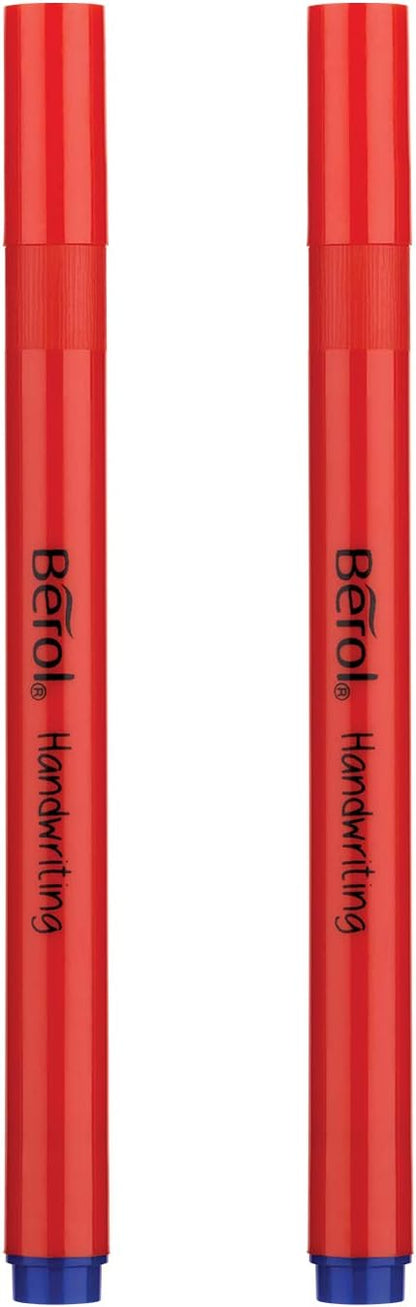 Berol Handwriting Pens | Round Shape is Easy to Hold | Washable Blue Ink | Bright Barrels | 2 Count
