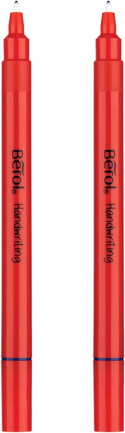 Berol Handwriting Pens | Round Shape is Easy to Hold | Washable Blue Ink | Bright Barrels | 2 Count