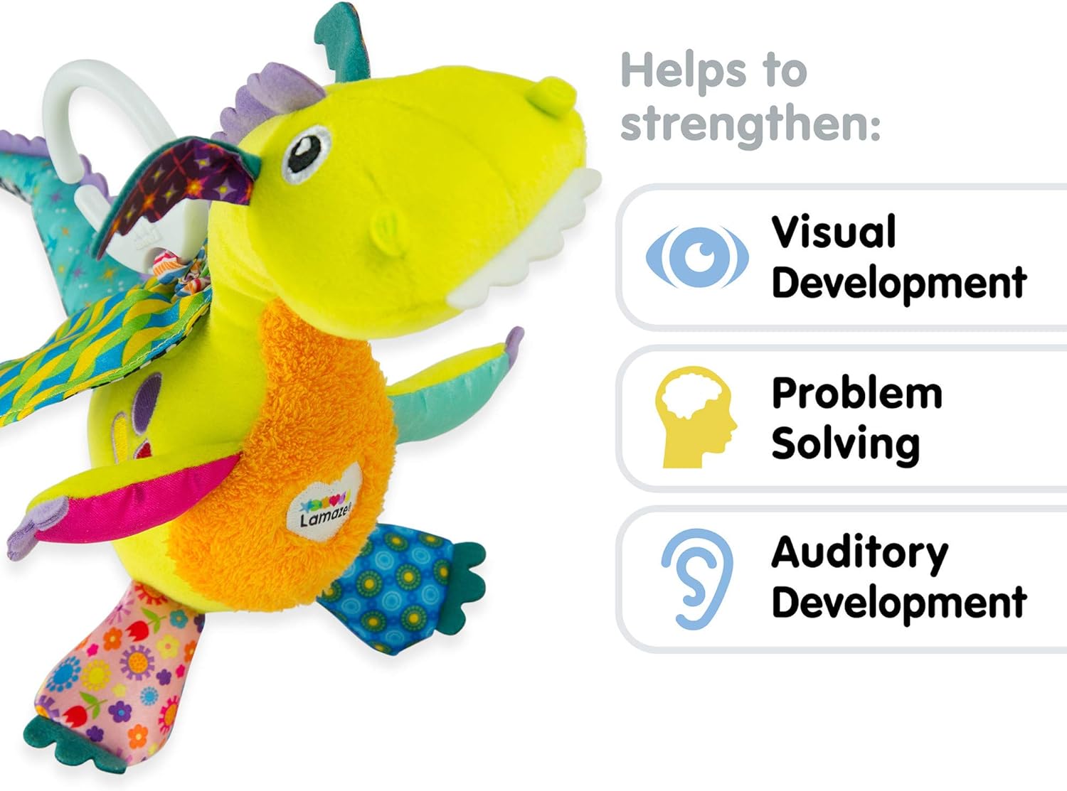 LAMAZE Flip Flap Dragon, Clip on Pram and Pushchair Newborn Baby Toy, Sensory Toy for Babies Boys and Girls from 0 to 6 Months Flip Flap the Dragon