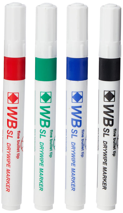 Hainenko WB SL Dry Wipe Marker with Fine Bullet Tip - Assorted (Pack of 4