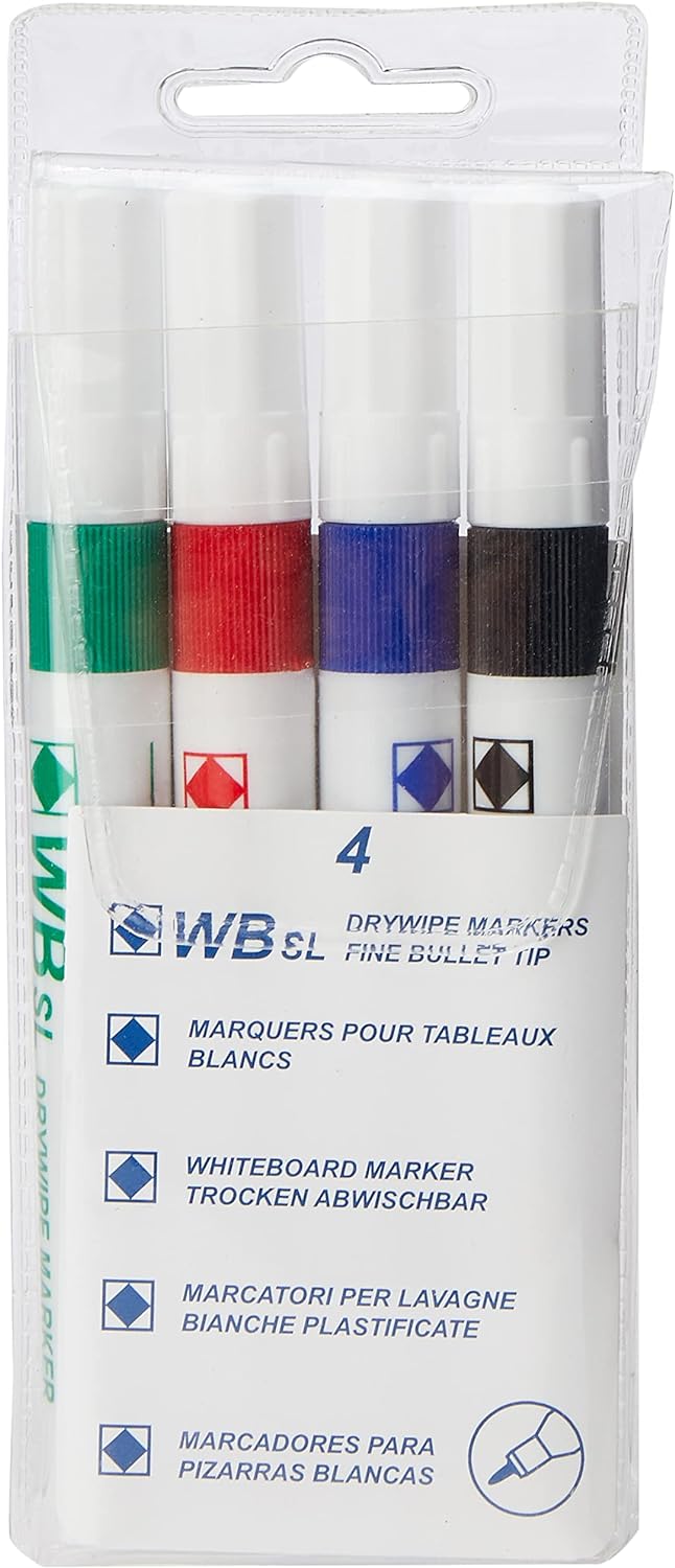 Hainenko WB SL Dry Wipe Marker with Fine Bullet Tip - Assorted (Pack of 4