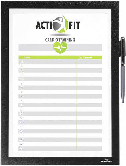 Durable DURAFRAME Note Self-Adhesive Magnetic Frame | A4 Format in Black | Pack of 1 Frames | Includes Universal Pen Holder |