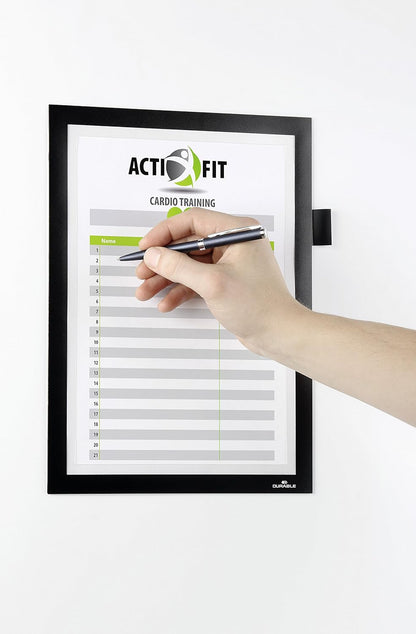 Durable DURAFRAME Note Self-Adhesive Magnetic Frame | A4 Format in Black | Pack of 1 Frames | Includes Universal Pen Holder |
