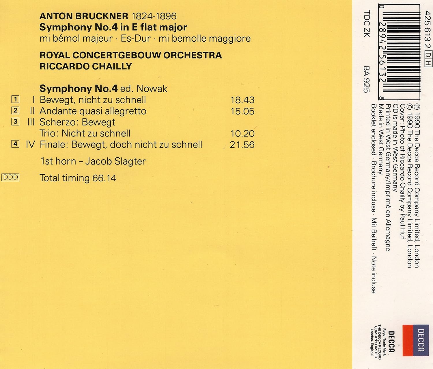 Bruckner Symphony 4 / Royal Concertgebouw Orchestra / Riccardo Chailly London