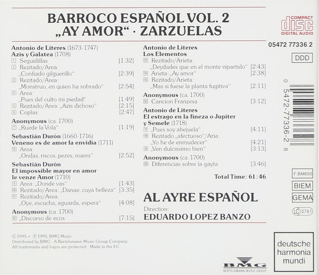 Barroco Español Vol. 2: "Ay Amor" Zarzuelas