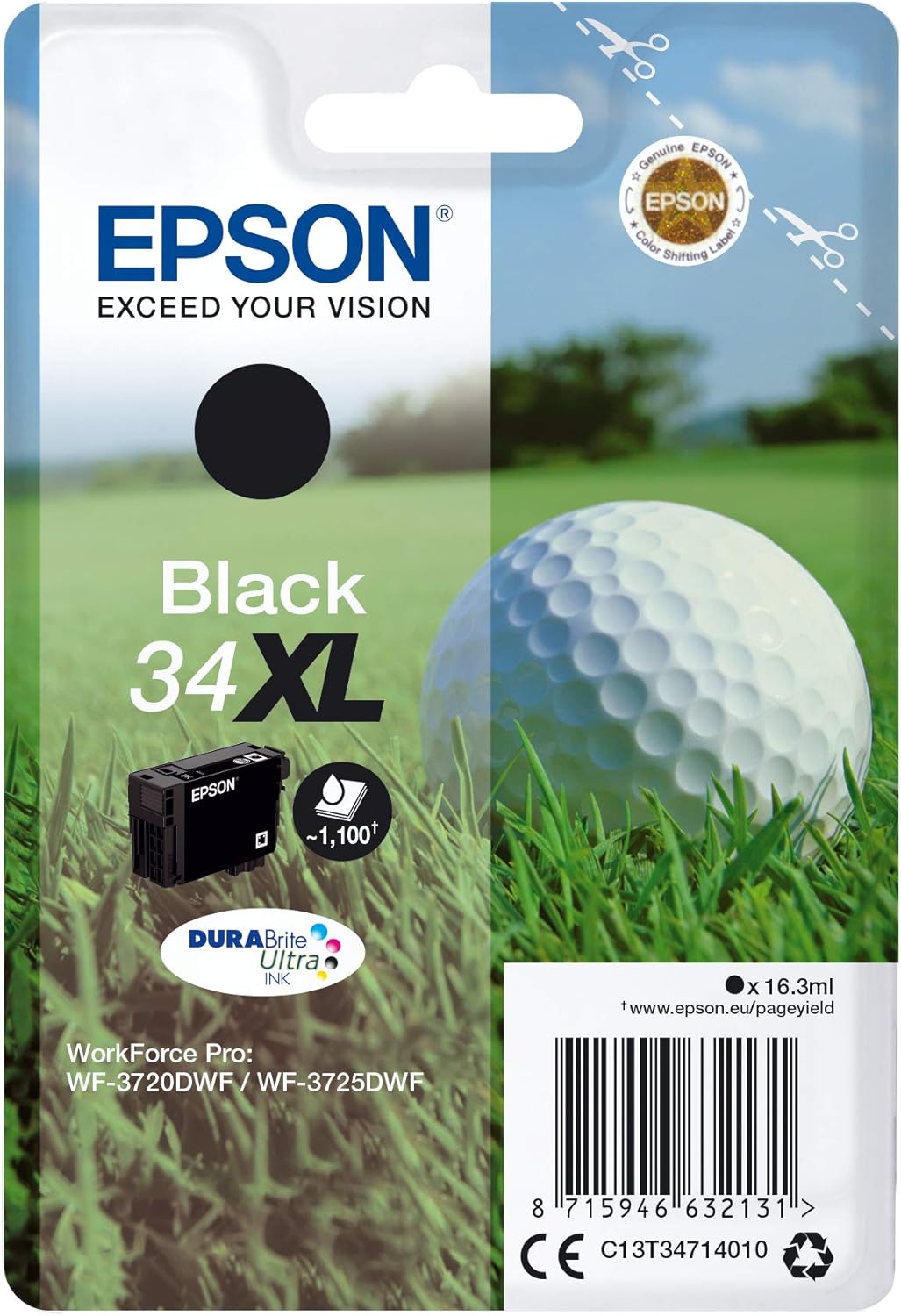 Epson Original 34XL Tinte Golfball (WF-3720DWF, WF-3725DWF), schwarz