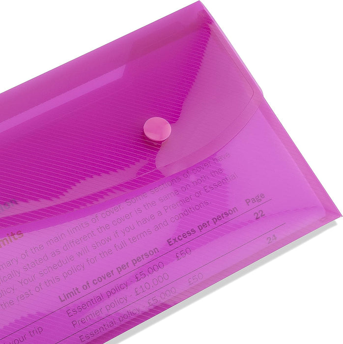 Rapesco 0690 DL Bright Transparent Popper Wallet - Assorted Colours (Pack of 5