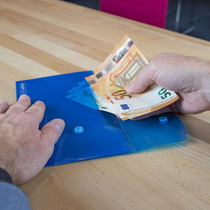 Rapesco 0690 DL Bright Transparent Popper Wallet - Assorted Colours (Pack of 5