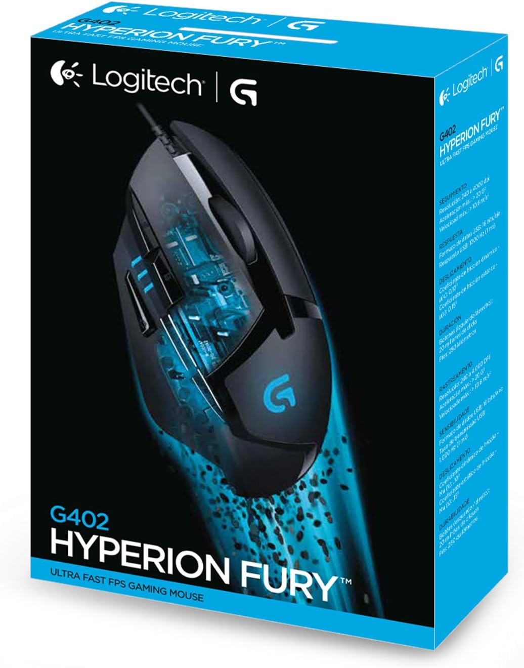 Logitech G402 Hyperion Fury Wired Gaming Mouse, 4,000 DPI, Lightweight, 8 Programmable Buttons, DPI Switch Button, Compatible with PC/Mac - Black G402 East European Version