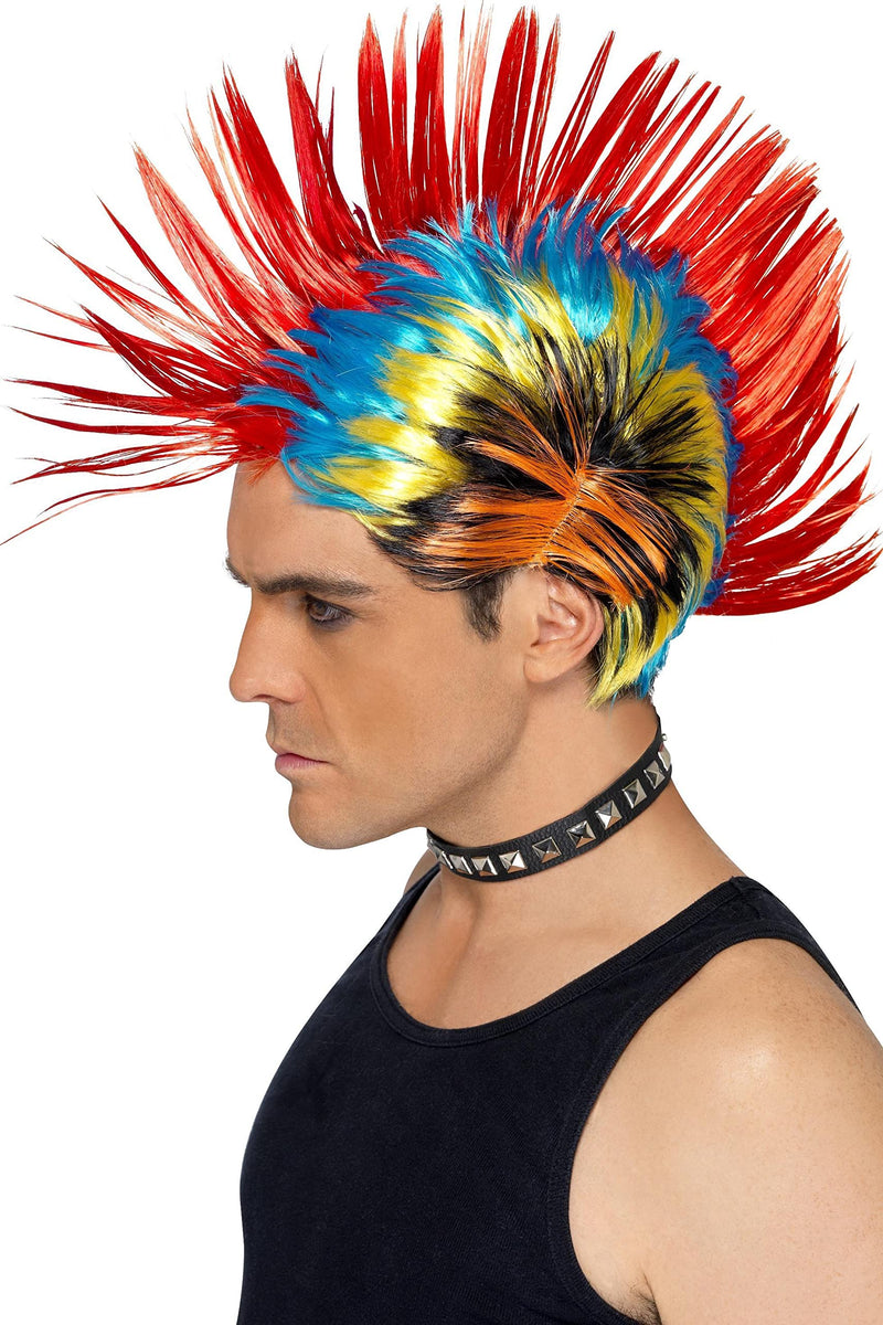 Smiffys 80s Street Punk Wig, Mohawk, Multi-Coloured