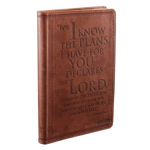 Christian Art Gifts Classic Journal I Know the Plans Jeremiah 29:11 Bible Verse, Inspirational Scripture Notebook, Ribbon Marker, Brown Faux Leather Flexcover, 336 Ruled Pages