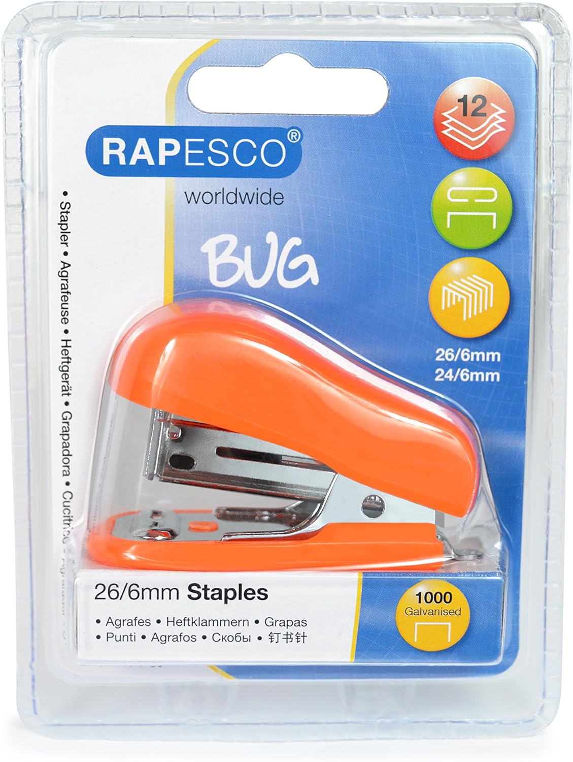 Rapesco 1410 Bug Mini Stapler, 12 Sheet Capacity