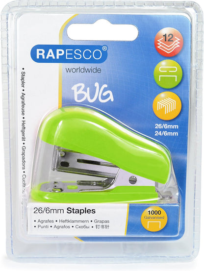 Rapesco 1411 Bug Mini Stapler with 1000 x 26/6mm Staples