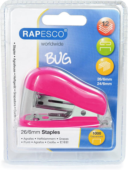 Rapesco 1412 Bug Mini Stapler, 12 Sheet Capacity, and 1000 x 26/6 mm Staples