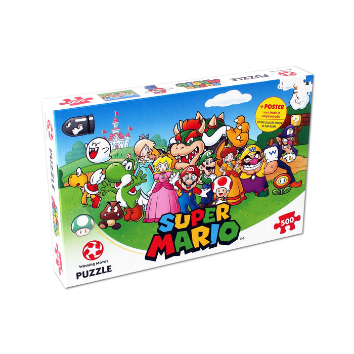 Winning Moves Super Mario and Friends 500 Piece Jigsaw Puzzle Game, Piece Together Mario, Luigi, Yoshi, Bowser and Toad, Gift and Toy for Ages 10 Plus
