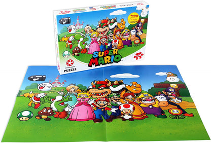 Winning Moves Super Mario and Friends 500 Piece Jigsaw Puzzle Game, Piece Together Mario, Luigi, Yoshi, Bowser and Toad, Gift and Toy for Ages 10 Plus