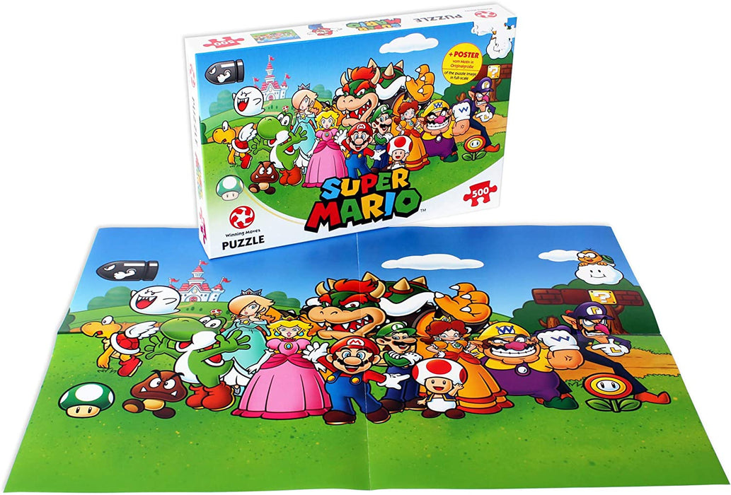 Winning Moves Super Mario and Friends 500 Piece Jigsaw Puzzle Game, Piece Together Mario, Luigi, Yoshi, Bowser and Toad, Gift and Toy for Ages 10 Plus