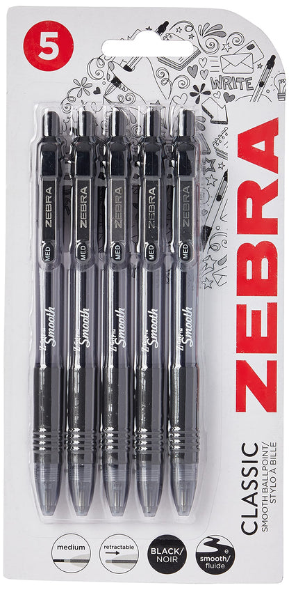 ZEBRA Pen Z Grip Black Ballpoint, Smooth & Comfortable ZEBRA Pens With Pocket Clip, Retractable Ballpoint, Reliable Black Biro Pens Multipack For Everyday Use - Black Ink, Medium Point