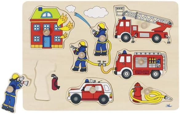 Goki 57907 Fire Brigade, Lift-Out Puzzle, Multicolor, Medium