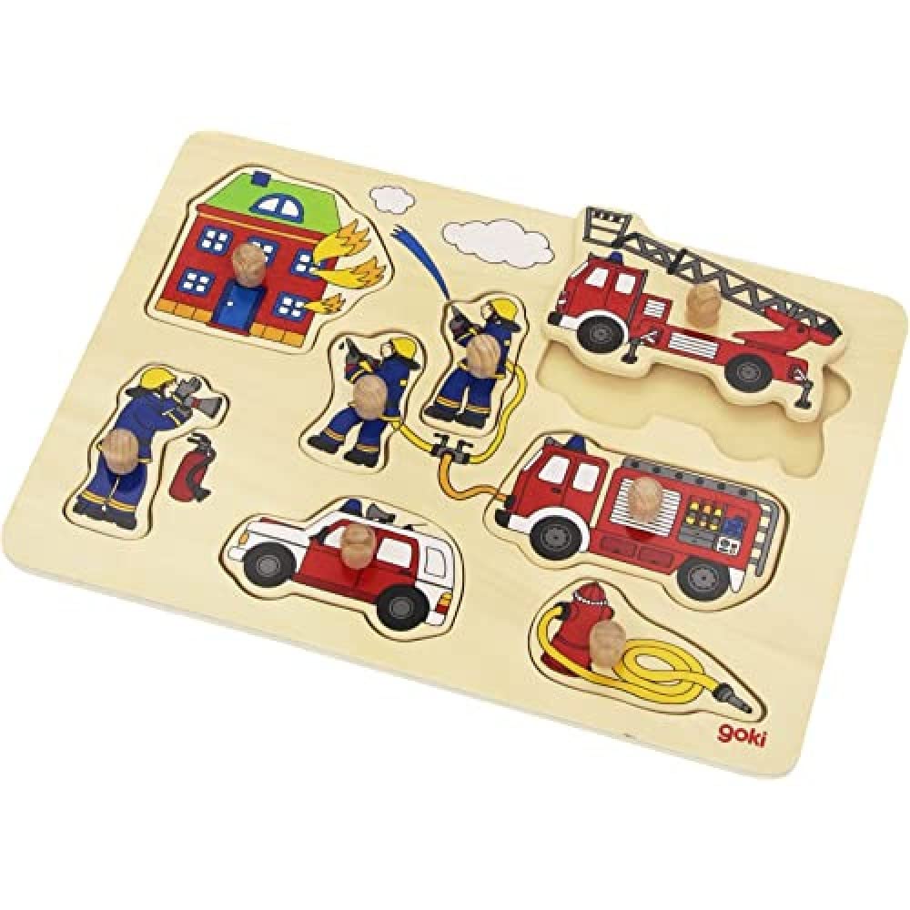 Goki 57907 Fire Brigade, Lift-Out Puzzle, Multicolor, Medium