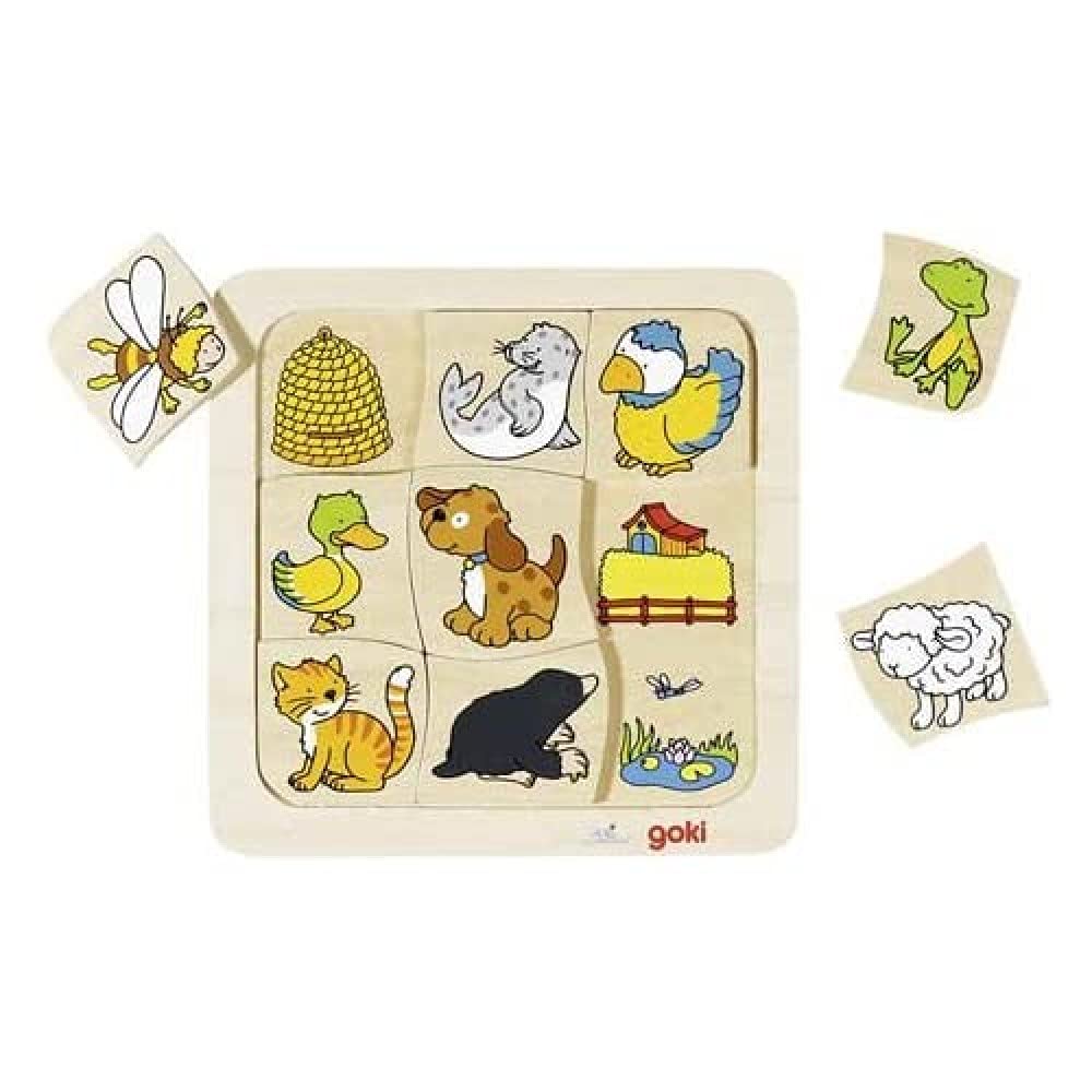 GOKI- Puzzles de maderaPuzzles de maderaGOKIJuego ¿Dónde Vive Cada animalito, Multicolor (1