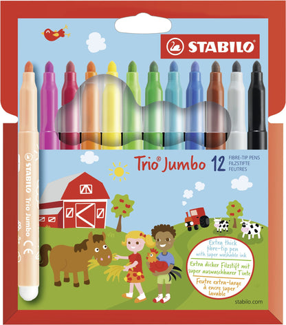 Felt Tip Pen - STABILO Trio Jumbo - Wallet of 12 - Assorted Colours