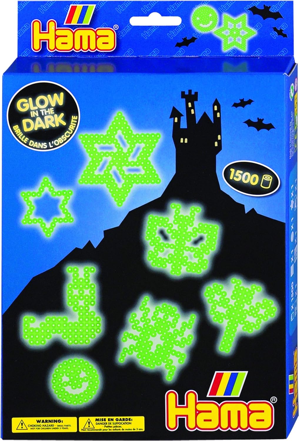 Hama - 3414 - Loisirs Créatifs - Boîte 1500 Perles à Repasser + 3 Plaques - Taille Midi - Phosphorescent