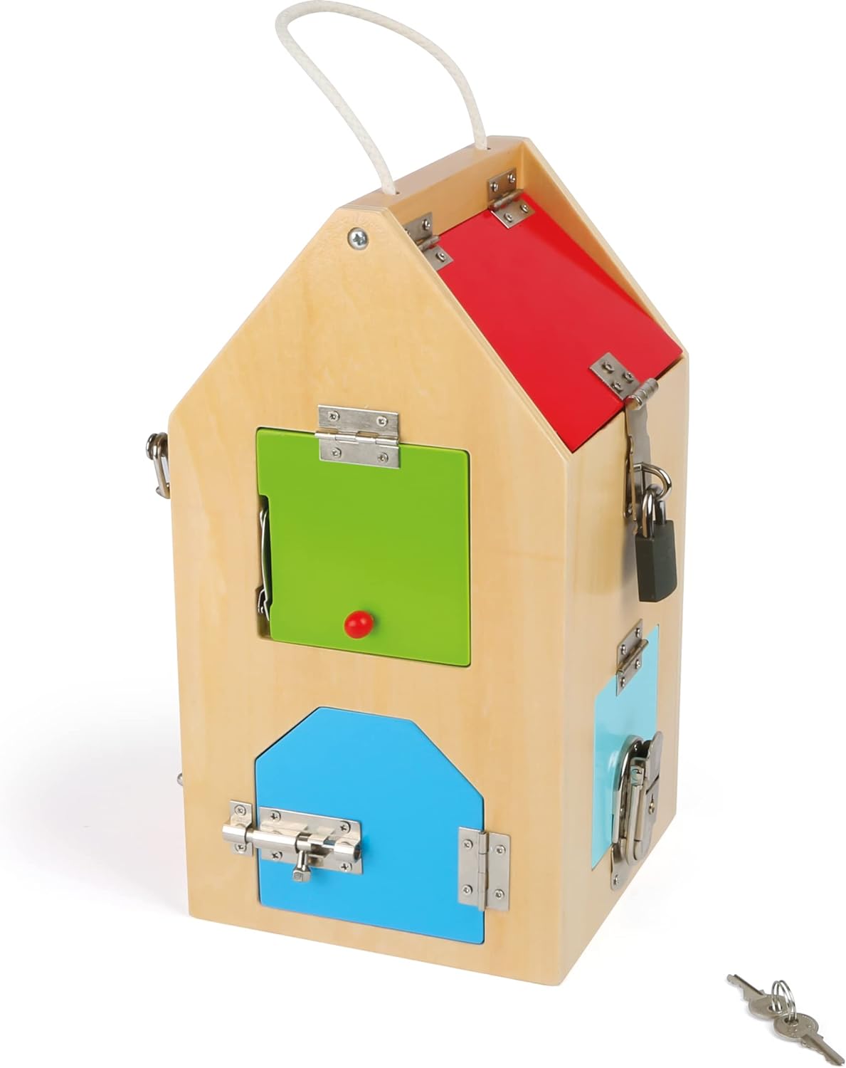 Small Foot 4432 House, made of wood, with locks, latches, levers, hinges, & safety chain, for ages 3+ years motor toys
