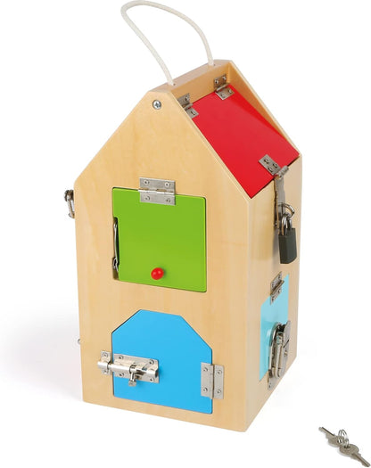 Small Foot 4432 House, made of wood, with locks, latches, levers, hinges, & safety chain, for ages 3+ years motor toys