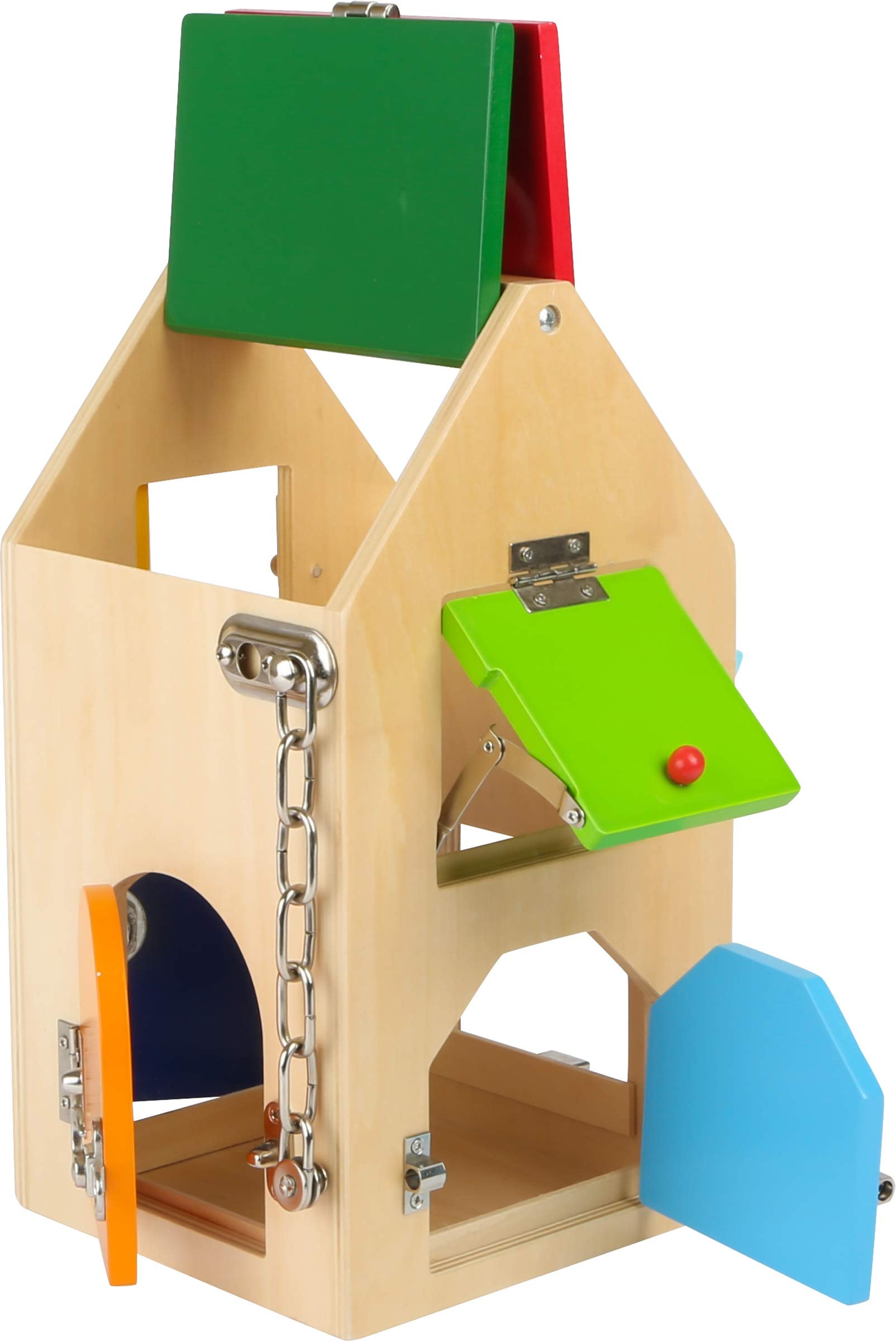 Small Foot 4432 House, made of wood, with locks, latches, levers, hinges, & safety chain, for ages 3+ years motor toys