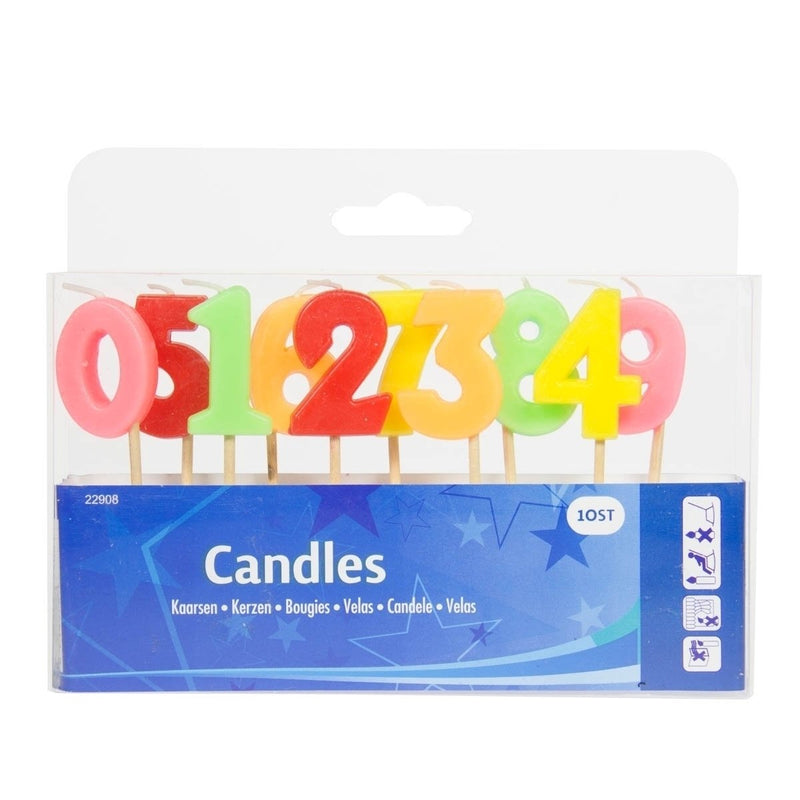 Folat Mini Candles Numbers With Glitter 0-9, Colorful