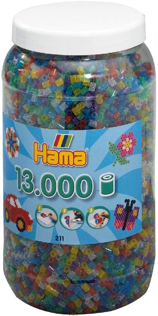 Hama Perlen 211-54 Boîte de Perles à Repasser XXL Contenant Environ 13 000 Perles de Bricolage Midi Colorées d'un Diamètre de 5 mm dans Un Mélange de Paillettes Transparentes