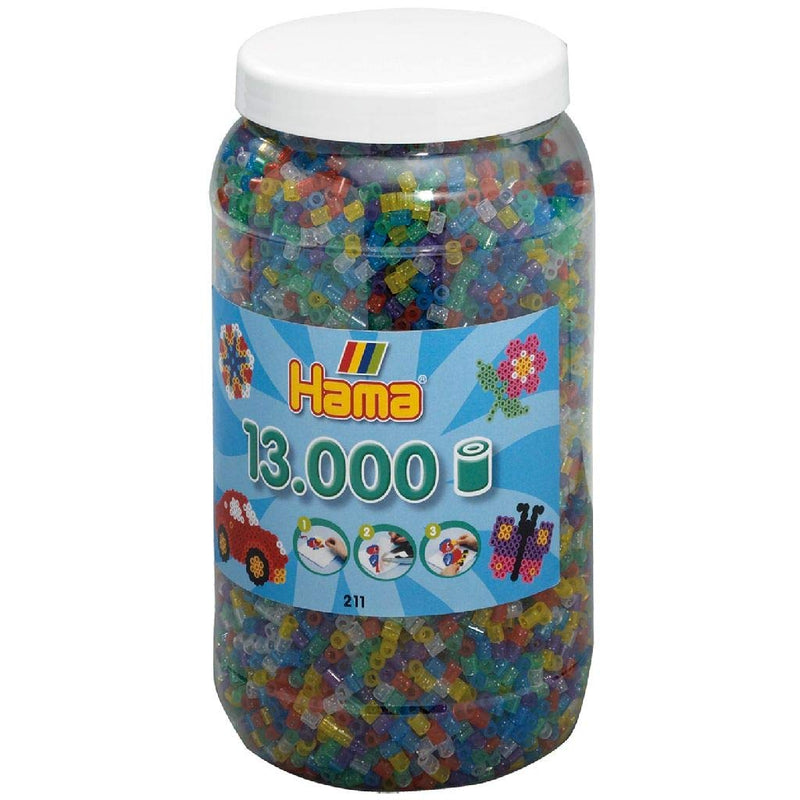 Hama Perlen 211-54 Boîte de Perles à Repasser XXL Contenant Environ 13 000 Perles de Bricolage Midi Colorées d'un Diamètre de 5 mm dans Un Mélange de Paillettes Transparentes