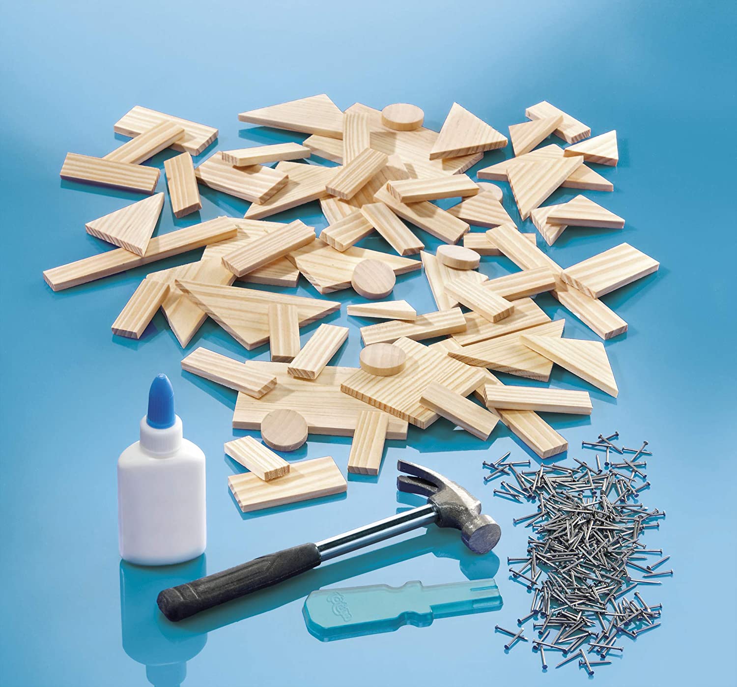 Totum 025042 King-Carpenter Set Parts, Nails and Wooden Hammer, Wood Color, Medium