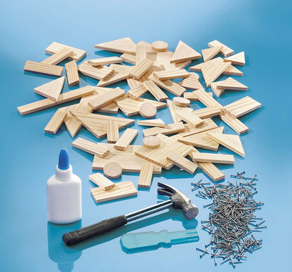 Totum 025042 King-Carpenter Set Parts, Nails and Wooden Hammer, Wood Color, Medium
