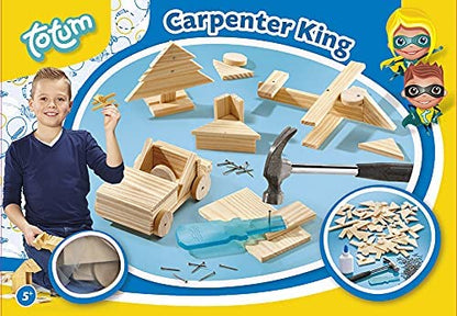 Totum 025042 King-Carpenter Set Parts, Nails and Wooden Hammer, Wood Color, Medium