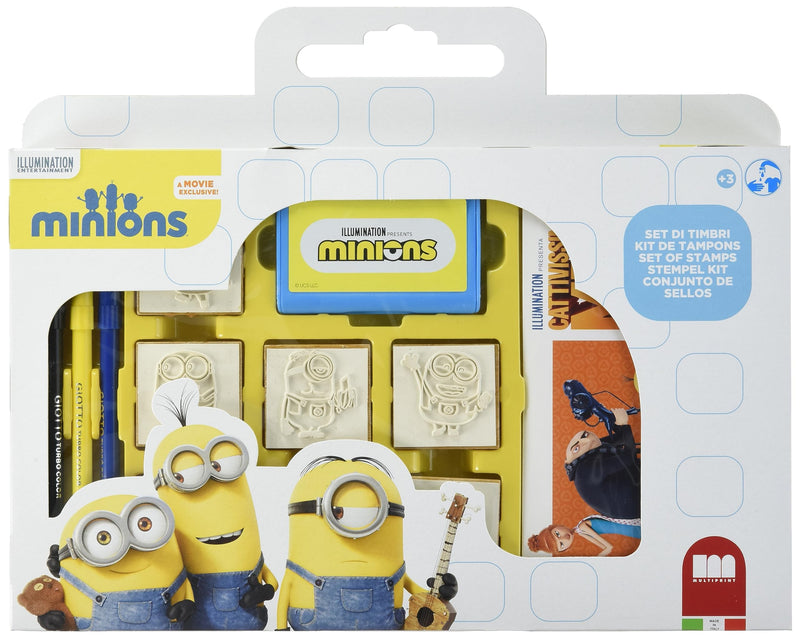 Multiprint Window Box 7 Stamps for Kids Minions 2, 100% Made in Italy, Personalized Stamps for Children, in Wood and Natural Rubber, Non-toxic Washable Ink, Gift Idea, art.07896