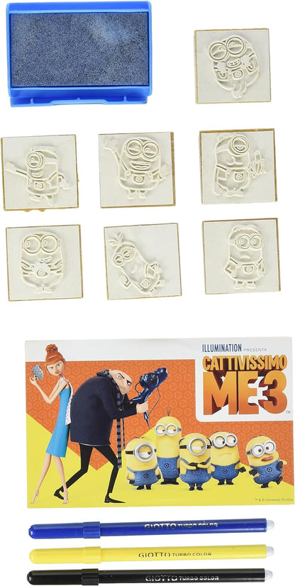 Multiprint Window Box 7 Stamps for Kids Minions 2, 100% Made in Italy, Personalized Stamps for Children, in Wood and Natural Rubber, Non-toxic Washable Ink, Gift Idea, art.07896