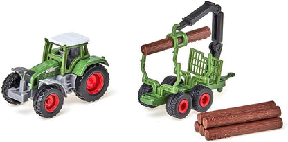 siku 1645, Tractor with Forestry Trailer, Metal/Plastic, Green, Incl. 6 logs, Versatile