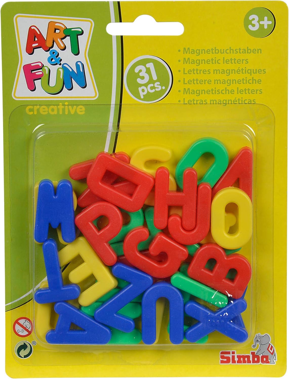 Simba 104591456 - Art & Fun Magnet-Groß-Buchstaben, 31 Teile, 3cm, Magnetbuchstaben, Alphabet, Wörter Lernen, ab 3 Jahren (Packung mit 2