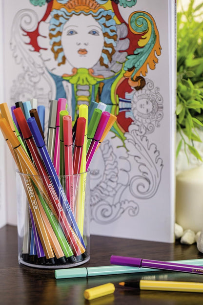Premium Fibre-Tip Pen - STABILO Pen 68 - Pack of 15 - Assorted Colours including 5 Neon Colours