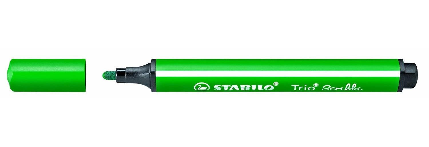 Rotulador escolar ergonómico triangular con sistema de amortiguación en la punta STABILO Trio Scribbi - Caja con 5 unidades - Color verde