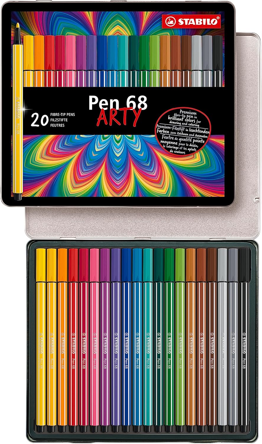 Premium-Filzstift - STABILO Pen 68 - ARTY - 20er Metalletui - mit 20 verschiedenen Farben