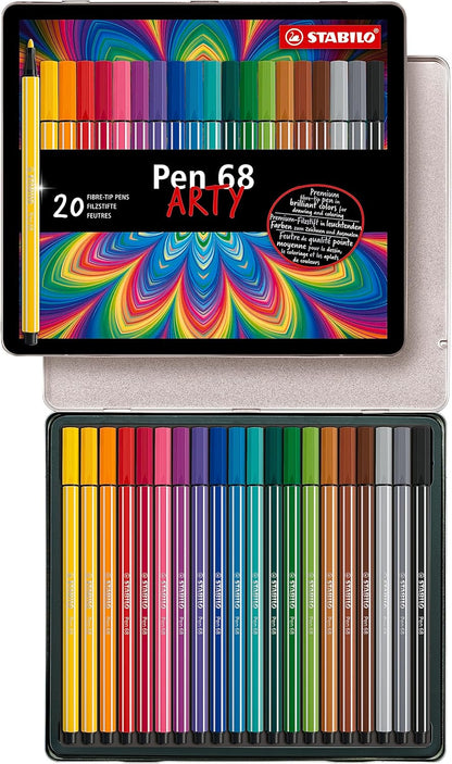 Premium-Filzstift - STABILO Pen 68 - ARTY - 20er Metalletui - mit 20 verschiedenen Farben