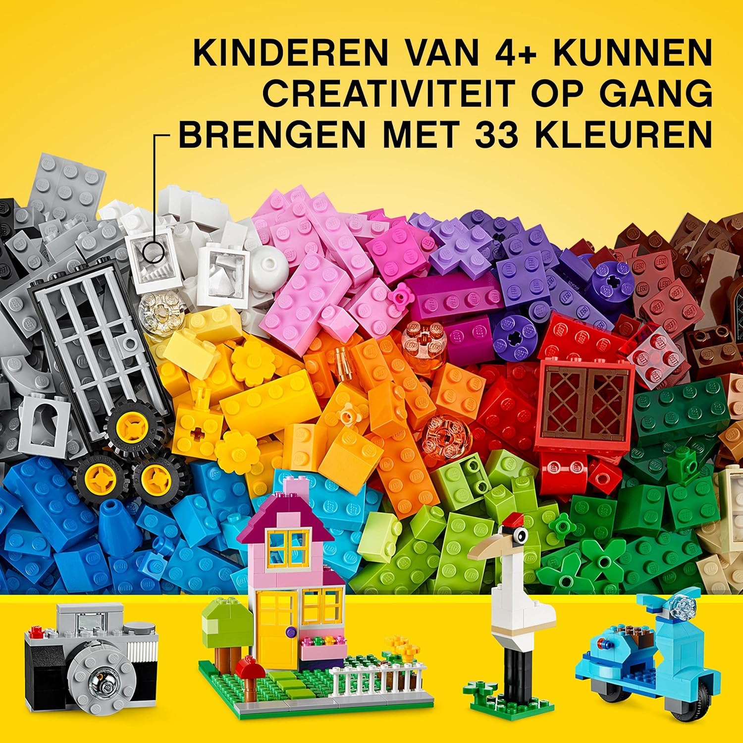 LEGO Classic Creatieve grote opbergdoos met Kleurrijke Stenen, Ramen, Deuren, Wielen en een Basisplaat, Creatief Speelgoed voor Kinderen, Leuk Cadeau voor Jongens en Meisjes vanaf 4 Jaar 10698