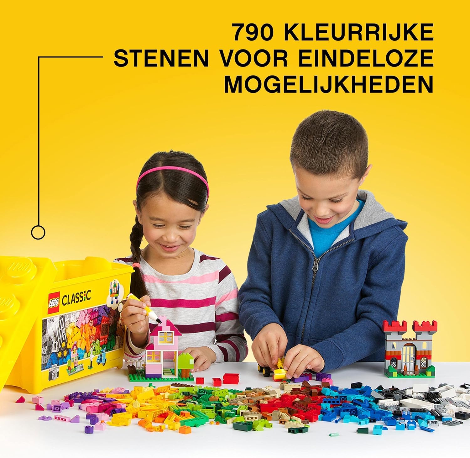 LEGO Classic Creatieve grote opbergdoos met Kleurrijke Stenen, Ramen, Deuren, Wielen en een Basisplaat, Creatief Speelgoed voor Kinderen, Leuk Cadeau voor Jongens en Meisjes vanaf 4 Jaar 10698