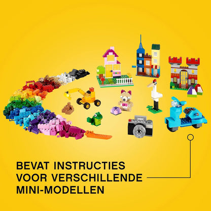 LEGO Classic Creatieve grote opbergdoos met Kleurrijke Stenen, Ramen, Deuren, Wielen en een Basisplaat, Creatief Speelgoed voor Kinderen, Leuk Cadeau voor Jongens en Meisjes vanaf 4 Jaar 10698