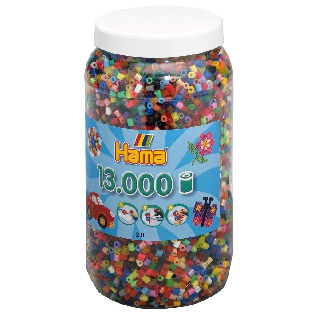 Hama Perlen 211-68 Ironing Beads XXL Tin with Approx. 13,000 Colourful Midi Craft Beads with Diameter 5 mm in 52 Colours, Creative Craft Fun for Young and Old