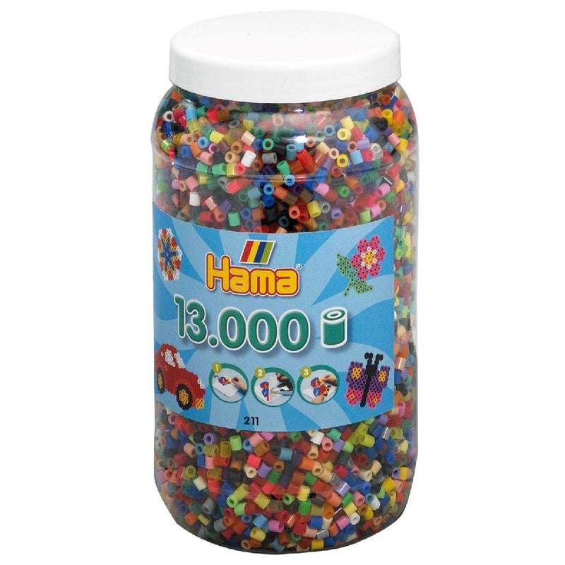 Hama Perlen 211-68 Ironing Beads XXL Tin with Approx. 13,000 Colourful Midi Craft Beads with Diameter 5 mm in 52 Colours, Creative Craft Fun for Young and Old