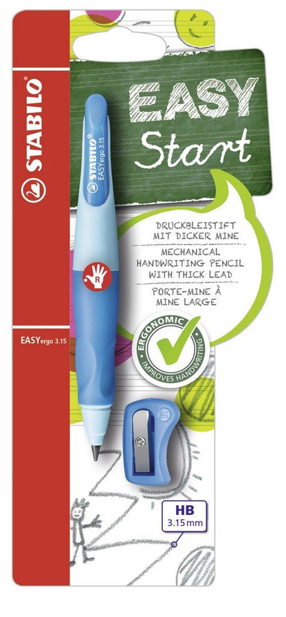 Ergonomic Mechanical Pencil - STABILO EASYergo 3.15 - Right-Handed - Pack of 1 - Light Blue/Dark Blue + Sharpener